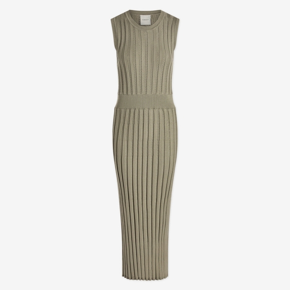 Anthropologie VARLEY Florian Knit Midi Dress NWT Sz L Sage Green Pointelle Knit - Picture 2 of 13